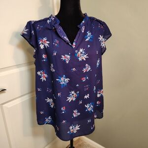 😀 Liz Caiborne Floral Print Women's Top - Large Blue